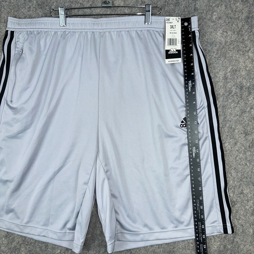 Adidas Shorts Mens 3XLT Silver M 3S SHO Aeroready Primeblue 3-Stripe HC6867 - Picture 7 of 10